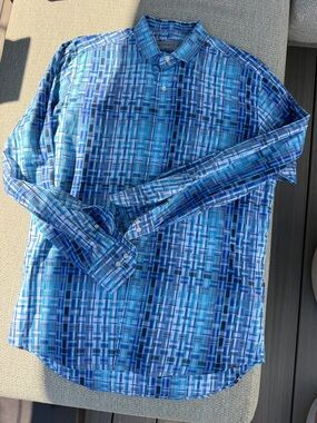 Etro Blue Multi-Tone Geometric Button-Down Shirt - 16 Neck
